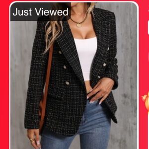 SHEIN Black Tweed Double-Breasted Blazer